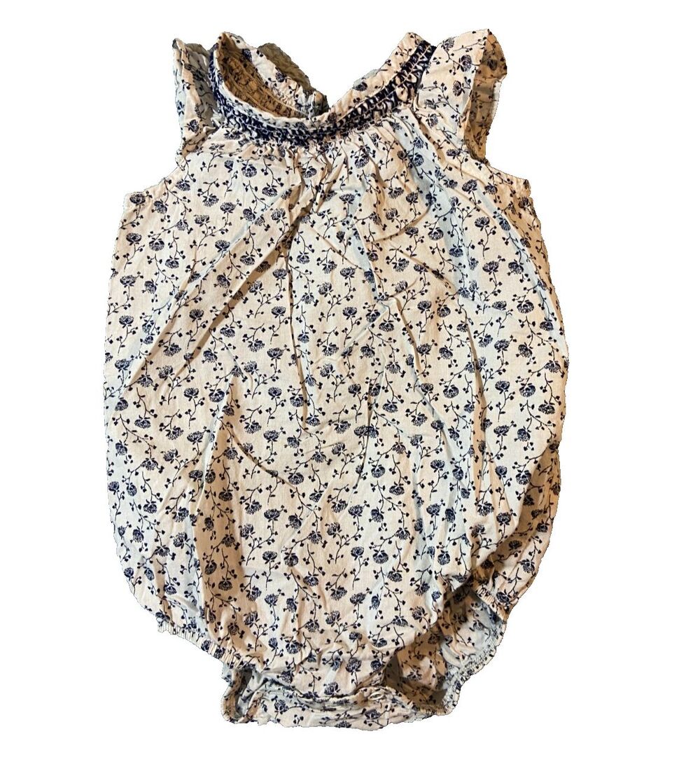 OshKosh BGosh 12 Month Sleeveless Top White Blue flowers Snap Crotch